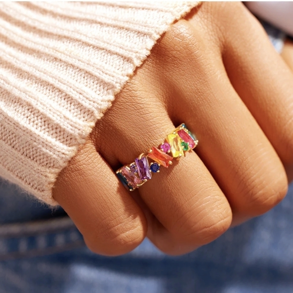 Gold Multicolor CZ Eternity Band Ring - Women Jewelry